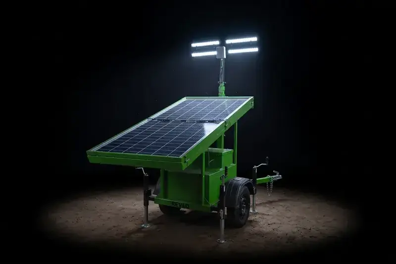 Torre de iluminação solar Revlo ECO 300 acesa à noite